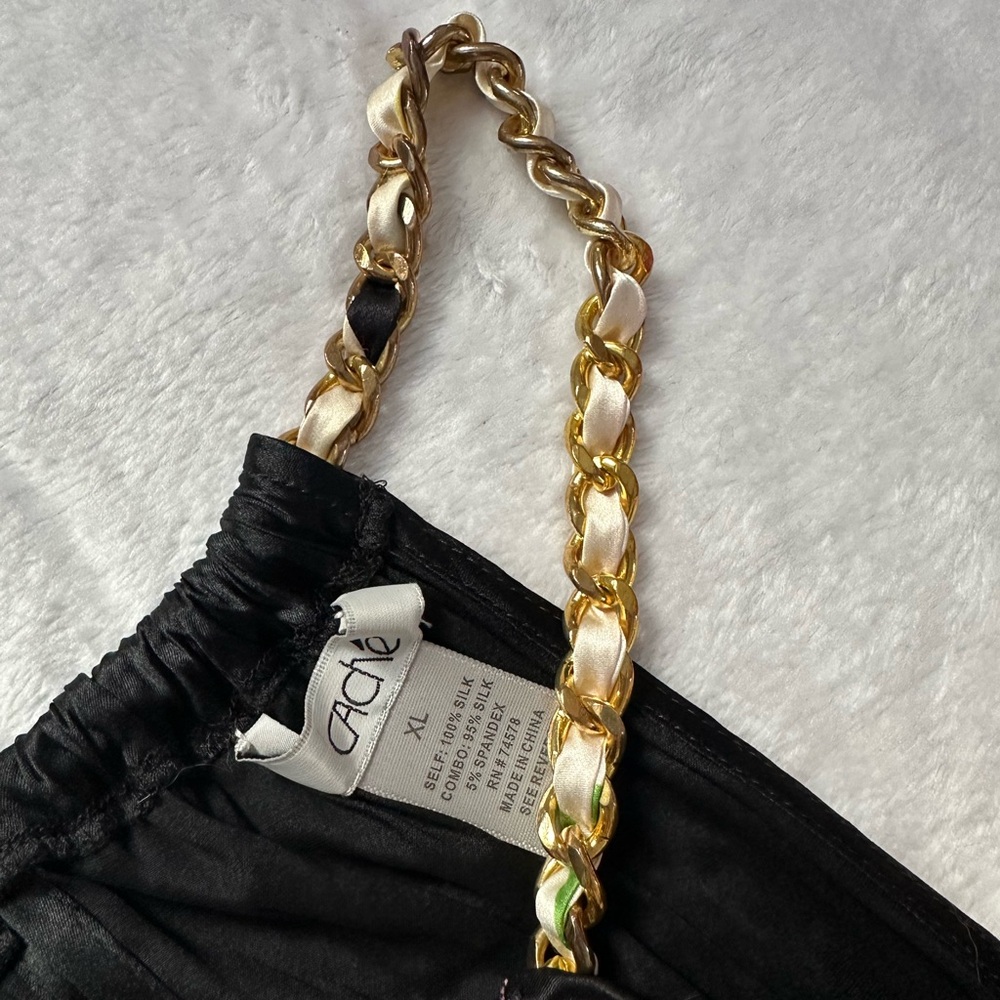 SOLD🩷Cache Vintage Y2K Silk Scarf Floral Print Halter Chain Top in Black Size XL - Picture 6 of 14